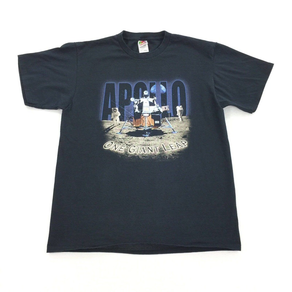 Vintage Apollo Mission Space Landing Short Sleeve Shirt Size Large Mens Black L
